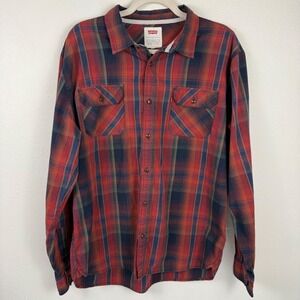 Levis Mens Red Blue Plaid Long Sleeve‎ Button Down Shirt Large 3LDLW9681